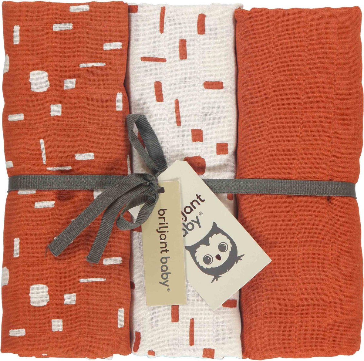 Goedkoopste Briljant Baby Multidoek Hydrofiel XL Art - Swaddle - Inbakerdoek - 120 x 120 - Terra - 3 Stuks