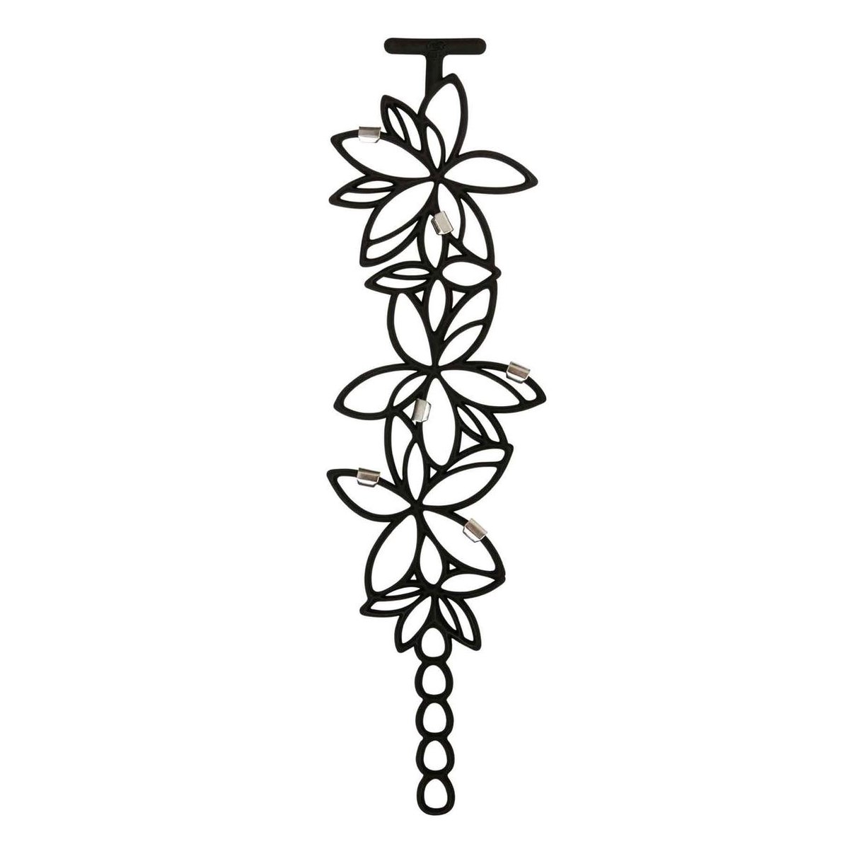 Batucada - Maui - Armband - Plantaardige Oorsprong en Hypoallergeen - Vrouwen - Armband met Glanzende bloemen – Antiallergisch - Zwart - lengte 15/19 cm – effect Tattoo - ziet er uit als Rubber - Aluminium
