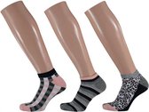 sneakersokken dames bamboe grijs/roze 3-pak maat 39/42
