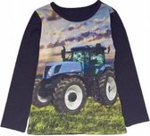 Jongens Shirt blauw met een blauwe stoere tractor 146