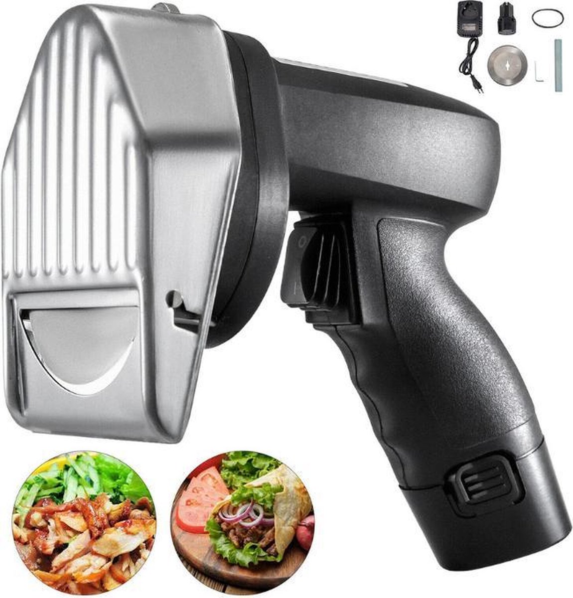 Dakta Draadloos Gyrosmes Oplaadbaar 2 Messen 0-8 mm dikte| Kebabsnijder Dönersmes Snijmachine RVS