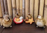 House of seasons Decoratief beeld vogel bruin, Set van 4 , grootste maat L21xB16xH15cm