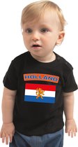 Holland baby shirt met vlag zwart jongens en meisjes - Kraamcadeau - Babykleding - Nederland landen t-shirt 62 (1-3 maanden)