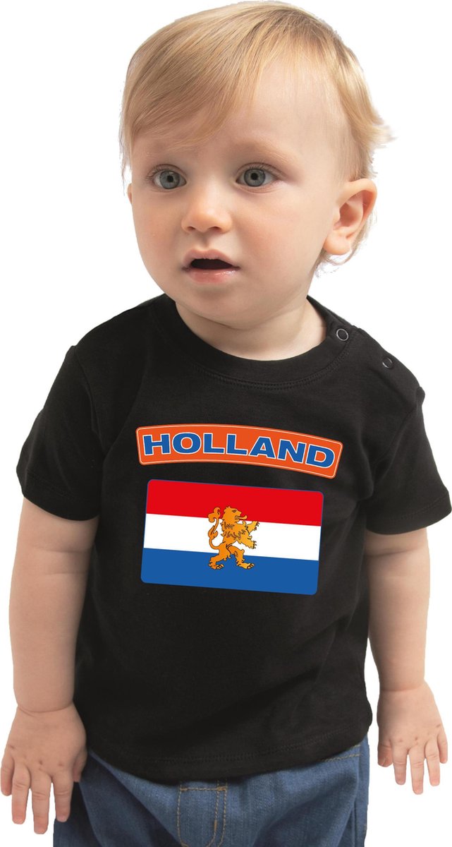 Holland baby shirt met vlag zwart jongens en meisjes - Kraamcadeau - Babykleding - Nederland landen t-shirt 62