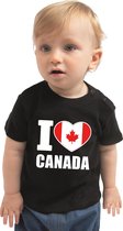 I love Canada baby shirt zwart jongens en meisjes - Kraamcadeau - Babykleding - Canada landen t-shirt 80 (7-12 maanden)