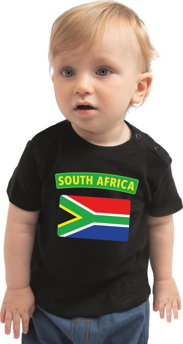 South-Africa baby shirt met vlag zwart jongens en meisjes - Kraamcadeau - Babykleding - Zuid-Afrika landen t-shirt 74