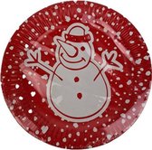 Kerst Decoratie borden - Karton -  Rood - Sneeuwpop - Ø20 cm - set van 6