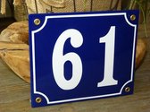 Emaille huisnummer 18x15 blauw/wit nr. 61