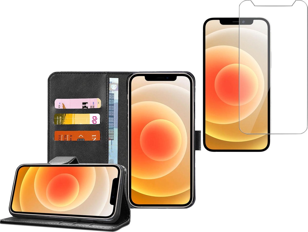Hoesje geschikt voor iPhone 13 Pro Max - Book Case Portemonnee Zwart met Screenprotector