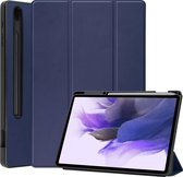 Hoes Geschikt voor Samsung Galaxy Tab S7 FE Hoes Luxe Hoesje Case Met Uitsparing Geschikt voor S Pen - Hoesje Geschikt voor Samsung Tab S7 FE Hoes Cover - Donkerblauw