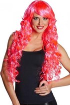 pruik lang haar neonroze dames