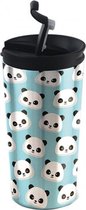thermosbeker Panda dubbelwandig 350 ml RVS lichtblauw