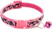 Kattenhalsband met belletje - Verstelbaar - 19 / 32 cm - Kattenbandje - Halsband kat - Cat - Kitten - Katten halsband - Legerprint - Roze