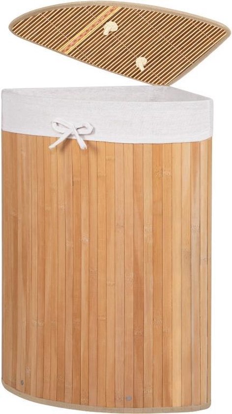 Relaxdays bamboe wasmand, met handgrepen, rechthoekig, wasbox met stoffen waszak, HBD: 60 x 40 x 35 cm, natuur/crème