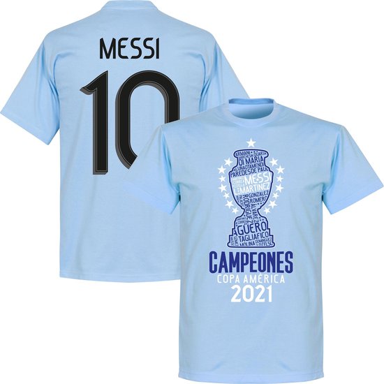 T-shirt Messi 10 vainqueurs de la Copa America 2021 d'Argentine - Bleu clair - Enfants - 152