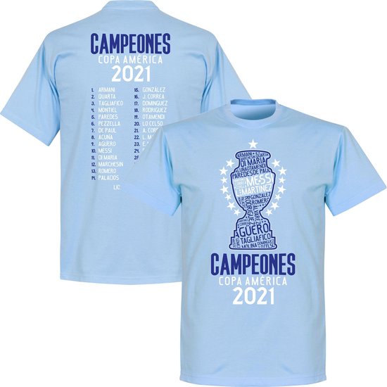Argentinië Copa America 2021 Winners Selectie T-Shirt - Lichtblauw