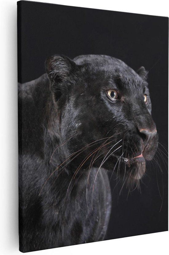 Artaza Canvas Schilderij Zwarte Panterkop - Panter - 40x50 - Foto Op Canvas - Canvas Print