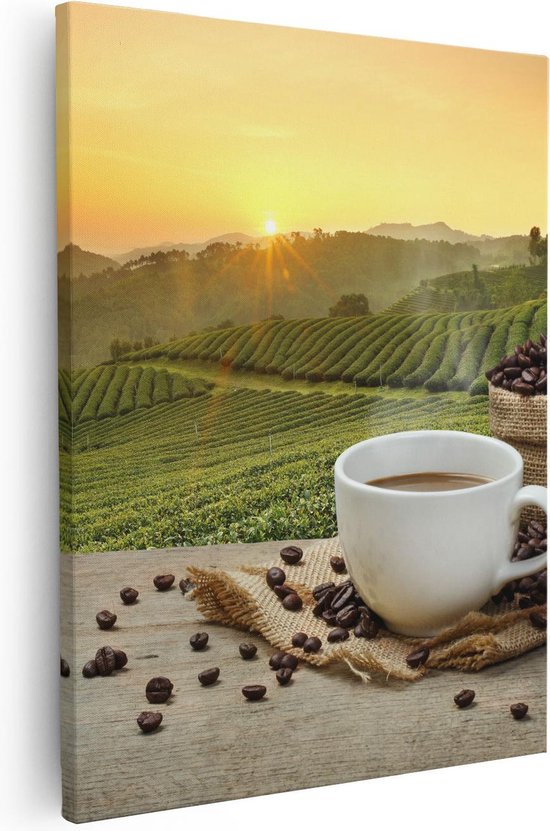 Artaza Canvas Schilderij Kopje Koffie Op Een Plantage Achtergrond - 40x50 - Foto Op Canvas - Canvas Print