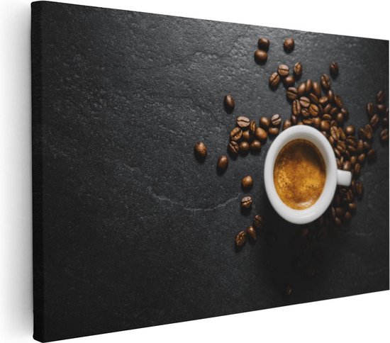 Artaza - Canvas Schilderij - Kopje Koffie Met Koffiebonen - Foto Op Canvas - Canvas Print