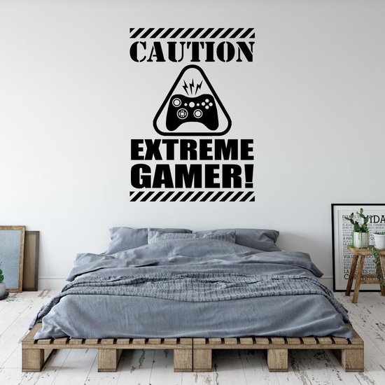 Muursticker Caution Extreme Gamer - Rood - 65 x 90 cm - baby en kinderkamer - game baby en kinderkamer alle