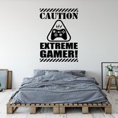 Muursticker Caution Extreme Gamer -  Rood -  86 x 120 cm  -  baby en kinderkamer  engelse teksten - Muursticker4Sale