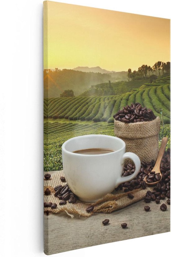 Artaza Canvas Schilderij Kopje Koffie Op Een Plantage Achtergrond - 20x30 - Klein - Foto Op Canvas - Canvas Print