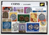 Munten – Luxe postzegel pakket (A6 formaat) : collectie van 25 verschillende postzegels van munten – kan als ansichtkaart in een A6 envelop - authentiek cadeau - kado - geschenk -