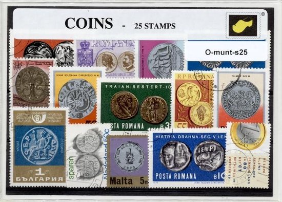 Thumbnail van een extra afbeelding van het spel Munten – Luxe postzegel pakket (A6 formaat) : collectie van 25 verschillende postzegels van munten – kan als ansichtkaart in een A6 envelop - authentiek cadeau - kado - geschenk - kaart - verzameling - munt - coin - importa - collectie - valuta
