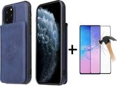 GSMNed – Leren telefoonhoes iPhone 11 Pro blauw – Luxe iPhone hoesje – pasjeshouder – Portemonnee met magneetsluiting – blauw – met screenprotector