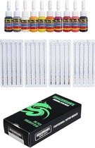 Set van 20 tattoo naalden en 10 kleuren tatoeage inkt