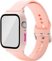 Luxe 3-in-1 Siliconen Armband Met Gehard Glas Screenprotector Case Cover Bumper Hoesje Geschikt Voor Apple Watch Series 4/5/6/SE 40 mm Horloge Bandje - 40mm iWatch Sportband Polsba