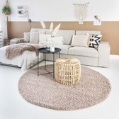 Hoogpolig vloerkleed Shaggy Trend effen rond - beige 240 cm rond