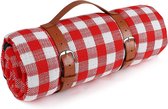 XXL Picknick kleed - Stranddeken – Camping Kleed- Waterdicht - 200 x 150 cm - Leren houder - Buitenkleed - Rood