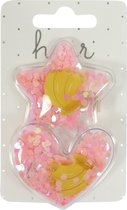 Haarspeldjes duckclip 5.0cm Ster en Hart met Fruit - Roze/Geel - 2 stuks