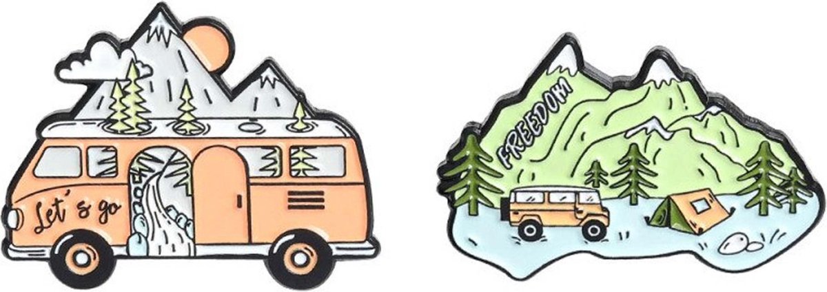 Go Camping pin | Reizen | Traveling | Set van 2 | Broche | Emaille