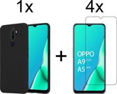 Oppo A5 2020 hoesje zwart siliconen case hoes cover hoesjes - 4x Oppo A5 2020 Screenprotector