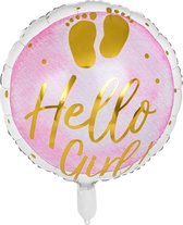 Folieballon 'Hello Girl' - Geboorte Meisje - Babyshower - Gender reveal - 46 cm