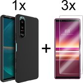 Sony Xperia 5 III hoesje zwart siliconen case hoes cover hoesjes - 3x Sony Xperia 5 III Screenprotector