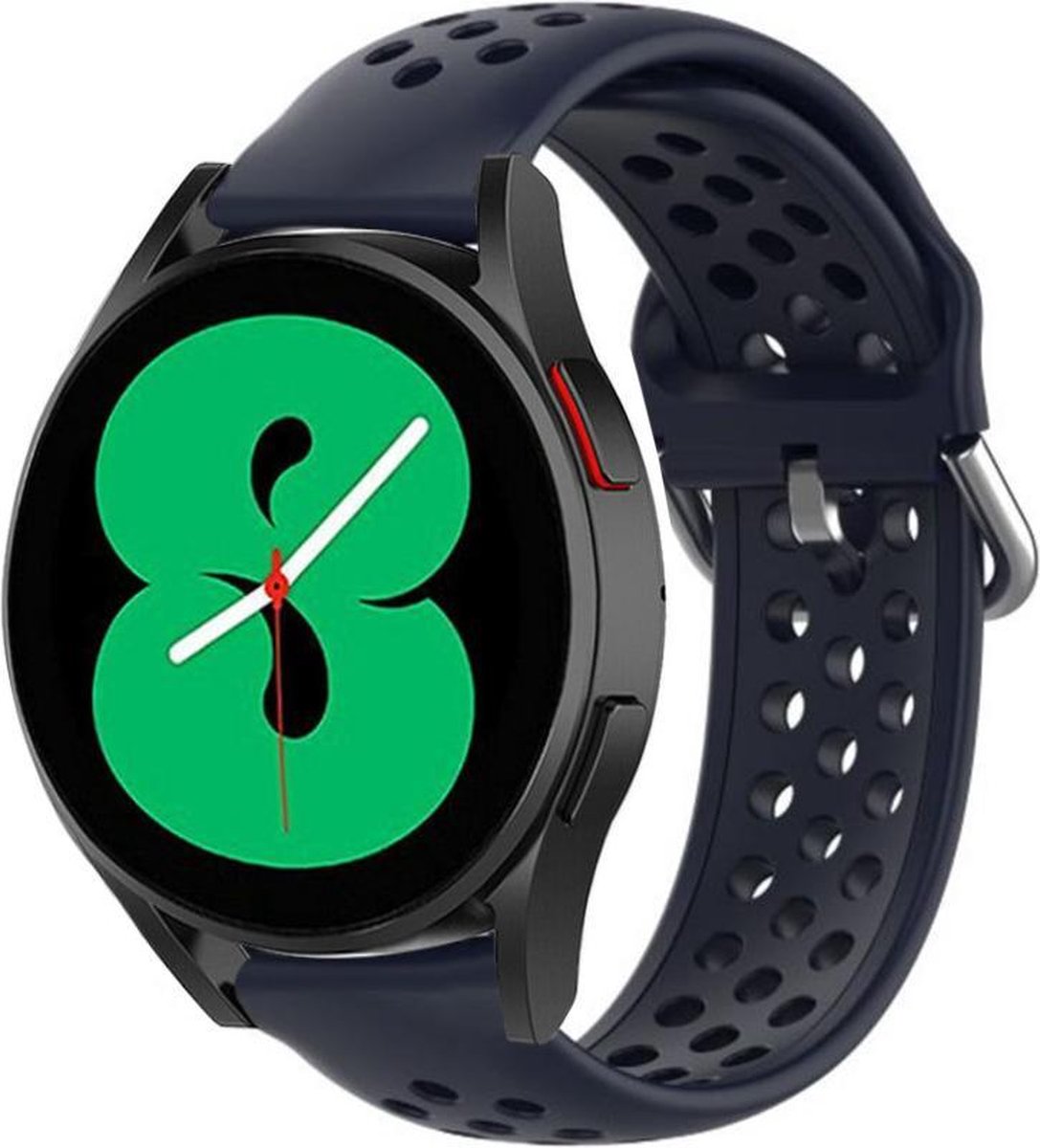 Strap-t Siliconen bandje met ventilatiegaatjes - geschikt voor Samsung Galaxy Watch 7 (40 & 44mm) / Galaxy Watch 6 (Classic) / Watch 5 / 5 Pro / Watch 4 (Classic) / Watch FE - horlogebandje voor Galaxy Watch 4-5-6 alle varianten - donkerblauw