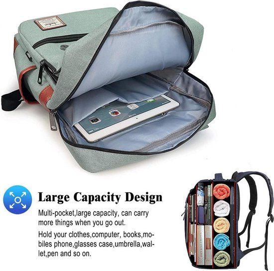 Rugtas - Rugzak - 25 Liter - 15,6" Laptopvak - Boekentas - Vintage - Laptop - School - Boekentas - Groen