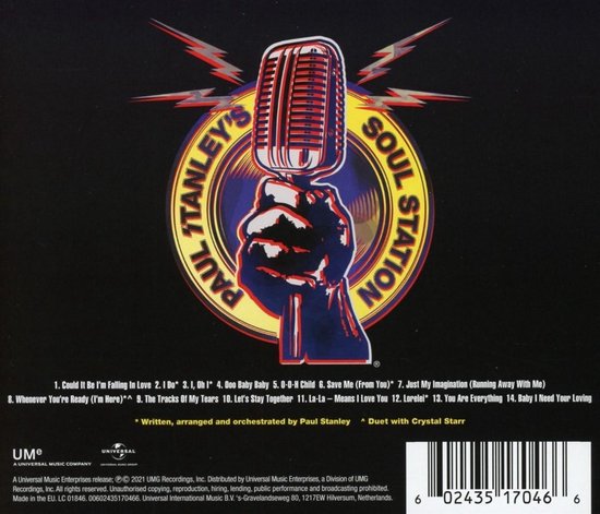 Paul Stanley's Soul Station logo met microfoon en tracklist