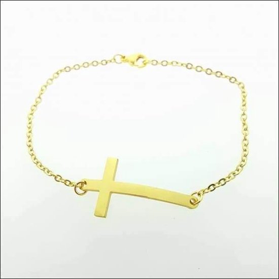 Stalen armband kruis goudkleur 18cm | bol