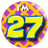 button I'm 27 staal 5,5 cm geel/rood/blauw/paars