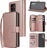 Voor Huawei P40 Pro + Rits Portemonnee Tas Horizontale Flip PU Lederen Case met Houder & 9 Kaartsleuven & Portemonnee & Lanyard & Fotolijst (Rose Goud)