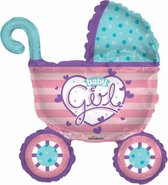 folieballon Baby Girl kinderwagen 91 cm roze/blauw