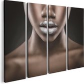 Artaza Toile Peinture Quadrutyque Argent Lèvres d'une Femme Africaine - 80x60 - Tableau sur Toile - Impression sur Toile