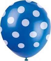 ballonnen gestippeld blauw/wit 30 cm 6 stuks