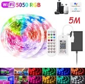 WIFI LED Strip 5M RGB 5050SMD, compatibel met Alexa/Google Assistant, IP65 4000LM DC12V LED tape diode strip, bestuurd via APP, IR-afstandsbediening en controller, Kerstfeest festival decor