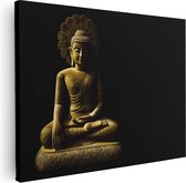 Artaza Canvas Schilderij Gouden Boeddha Beeld In Meditatie  - 80x60 - Foto Op Canvas - Canvas Print