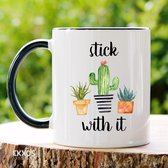 Cactus stick with it  - Customized mokken en bekers - mokken met tekst - mokken - bekers - cadeautje - cadeau voor vrouw - cadeau vor man - keramiek servies - valentijn cadeautje voor haar - 